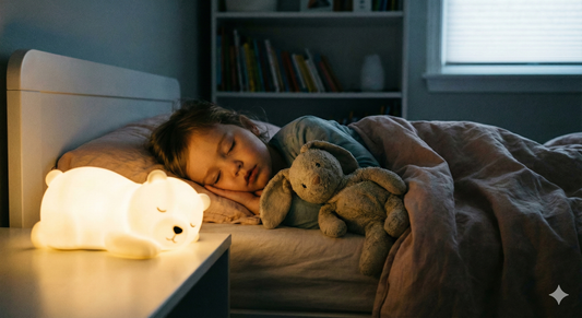Enfant dormant paisiblement avec une veilleuse led à faible luminosité