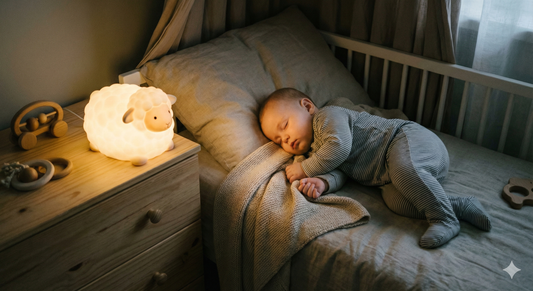 Bébé dormant paisiblement dans sa chambre avec une veilleuse à lumière douce